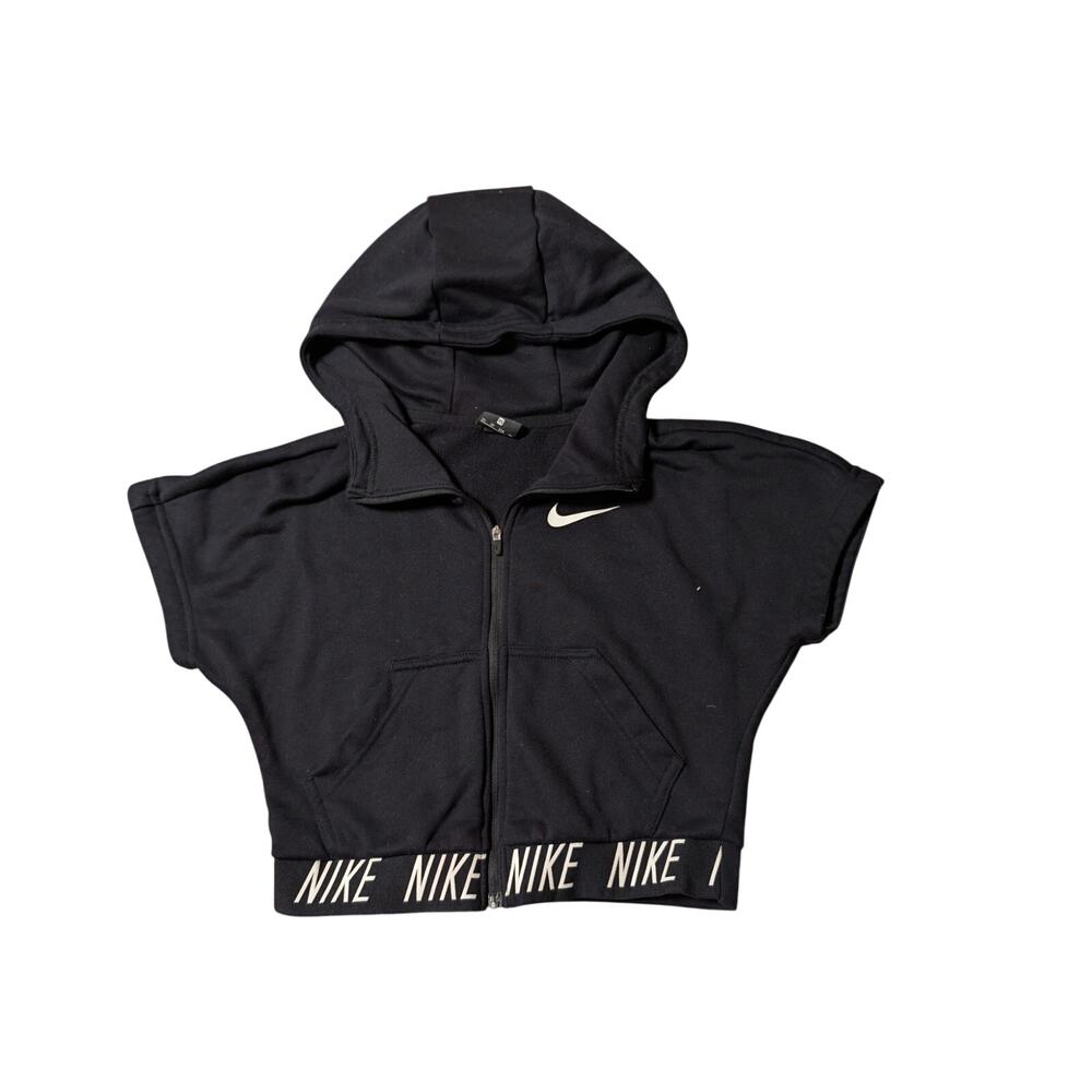 Nike Dri-FIT Girls Black Cropped Full Zip Hooded Short Sleeve Jacket Size XS
